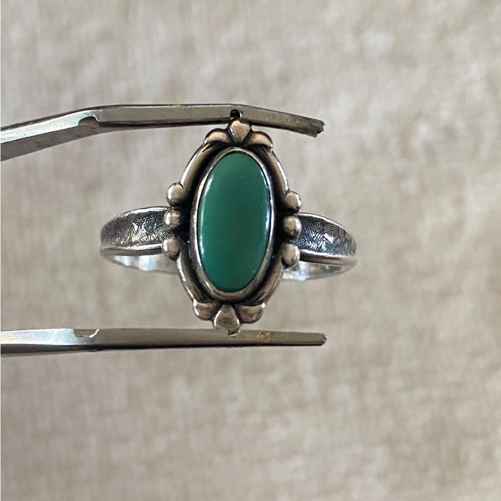 Vintage Bell Trading Co. Handcrafted Green Turquoise Sterling Silver SZ 8